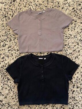 Sunday Best Crop waffle T shirts Set of Two Mauve & Black NWOT Never worn Size L